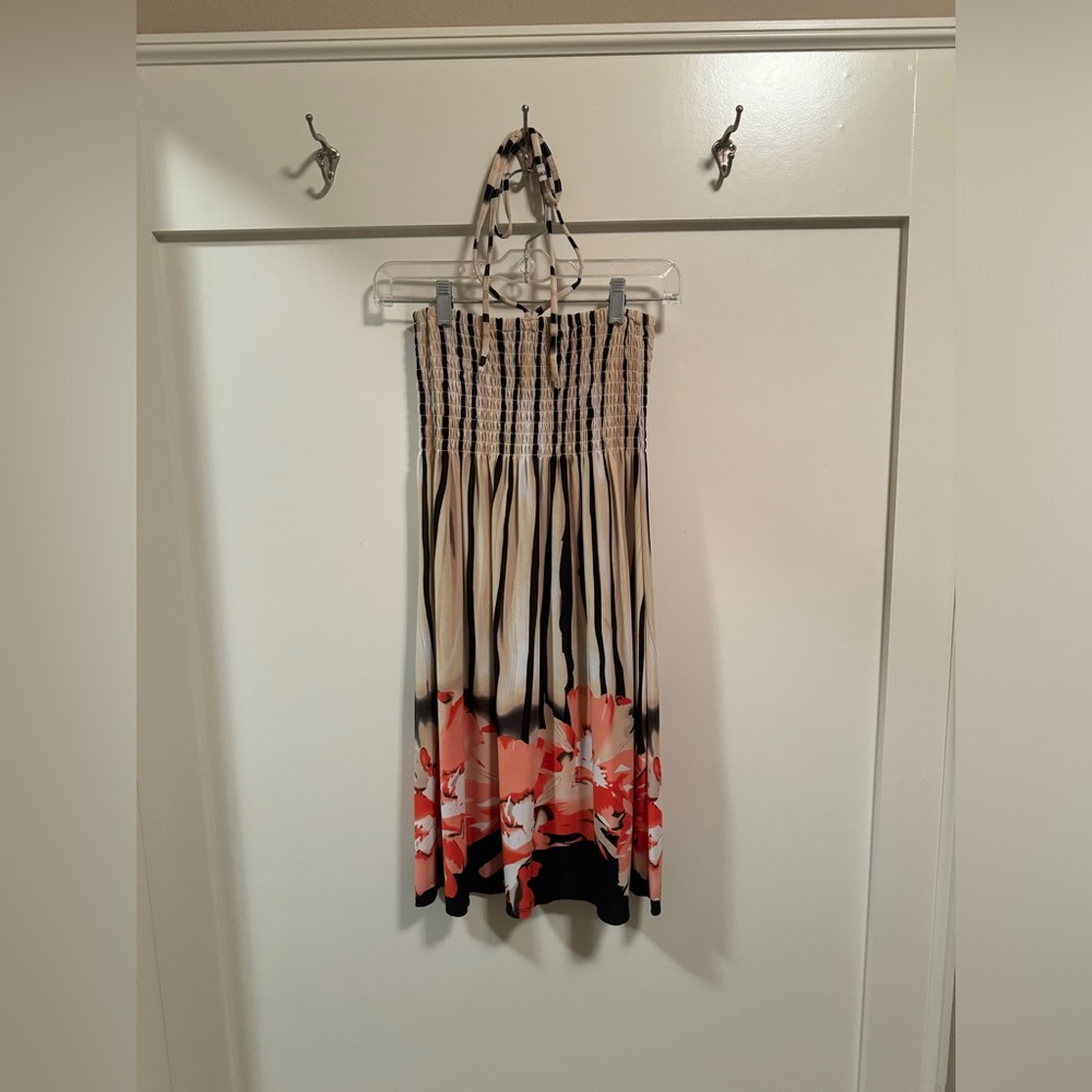 Strapless Floral & Stripe Dress